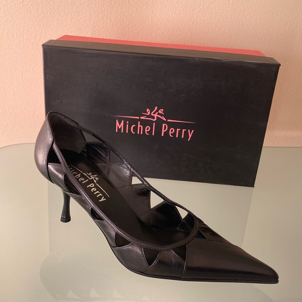 NEW Michel Perry leather SHOES/pumps,heels 8-8.5 US/ 38.5 ITALY